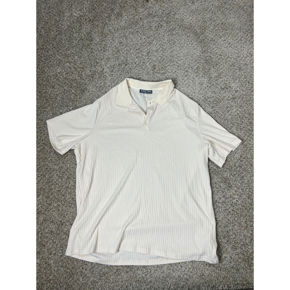 PJ Paul Jones Mens XL Cream Ribbed Short Sleeve Polo Shirt Casual Knit Top